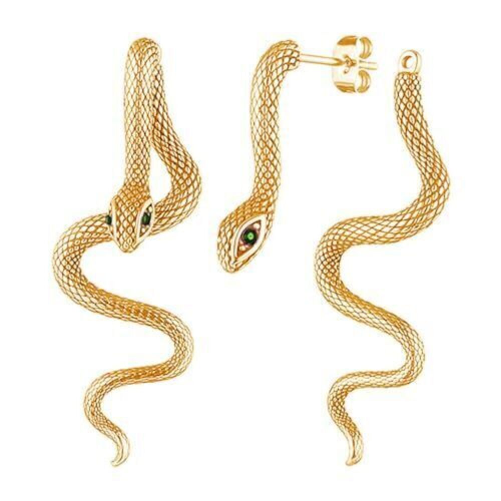 6981 Gold Green Retro Snake Dangle Earrings - Vintage Goth Punk Snake